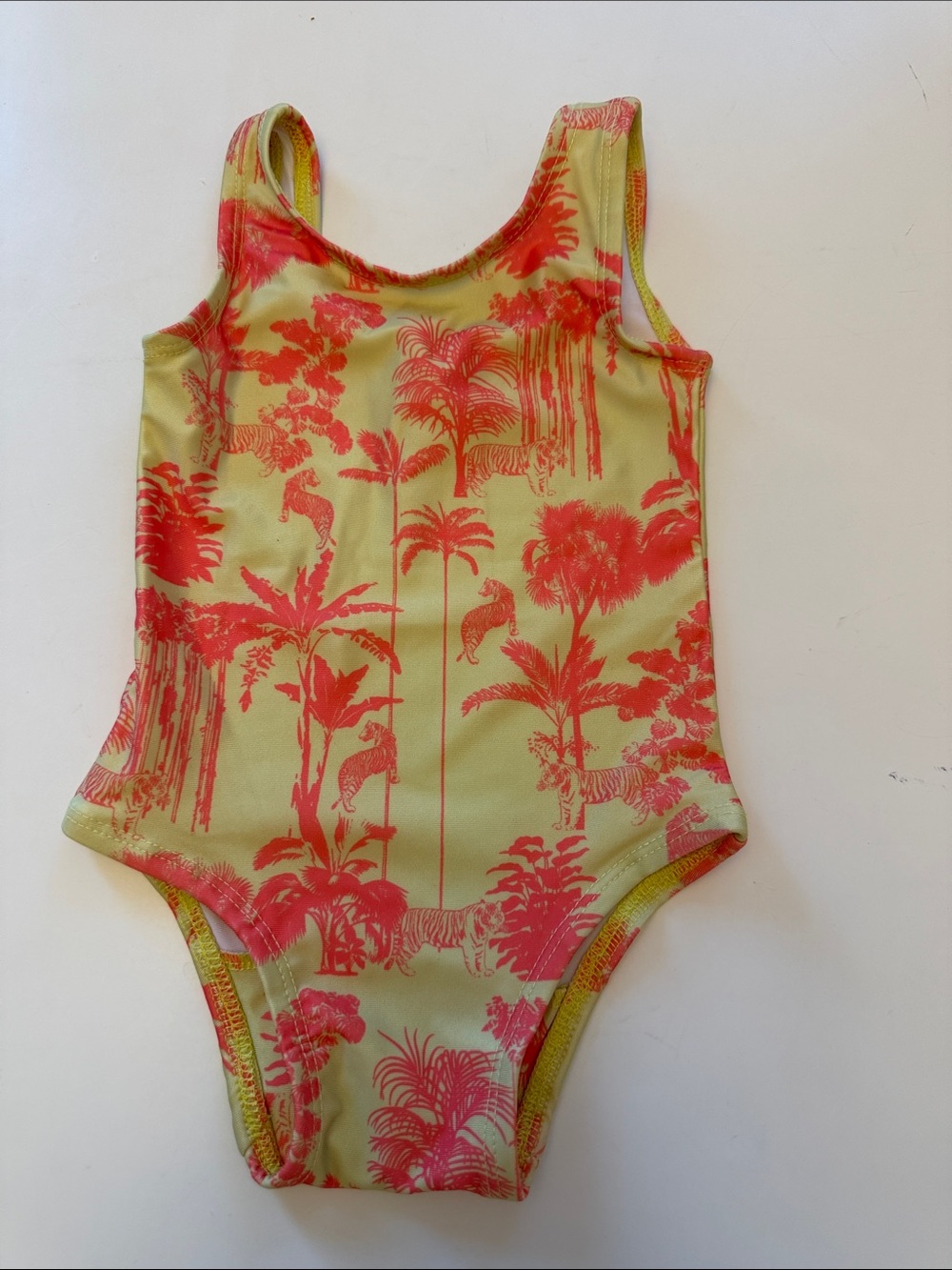 kate quinn Yellow One-Piece Swimsuit with Coral Tropical Print